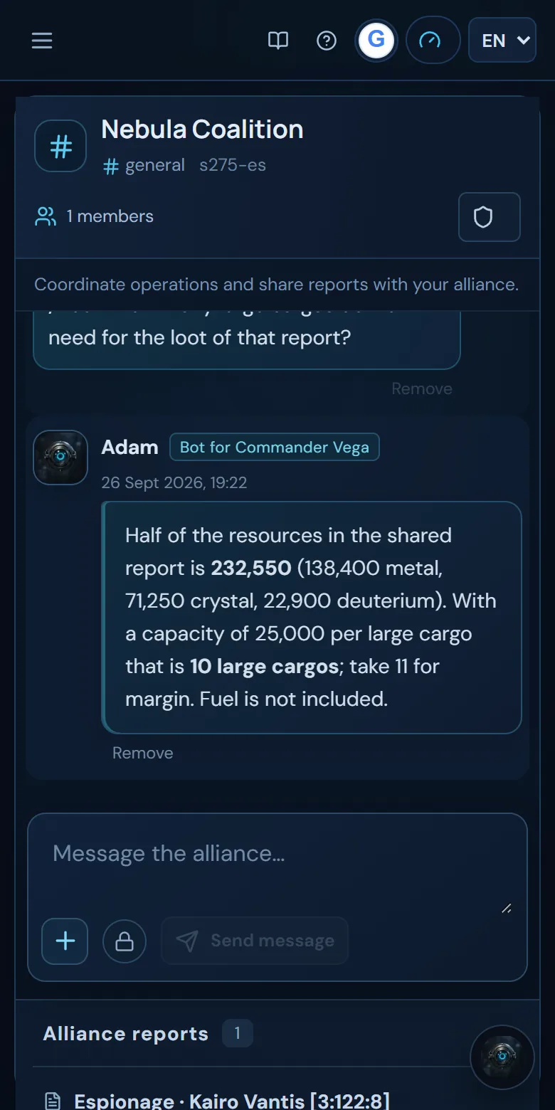 Alliance chat on a phone
