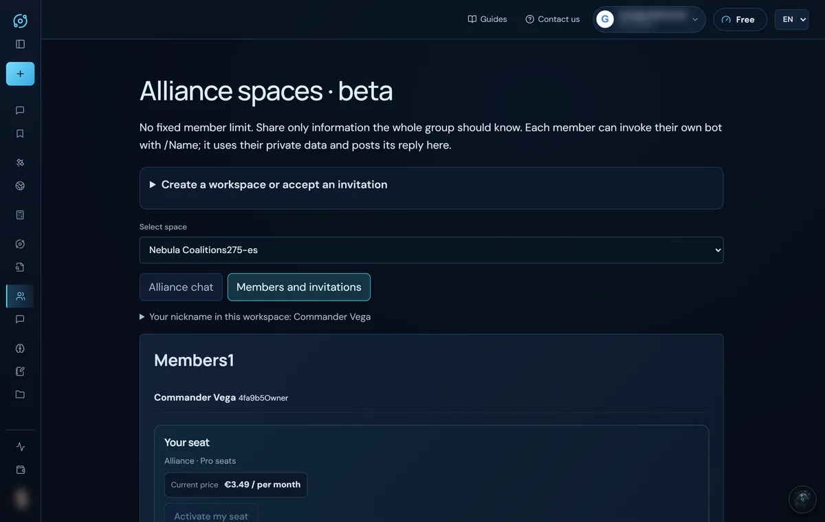 Members and invitations with the user's seat