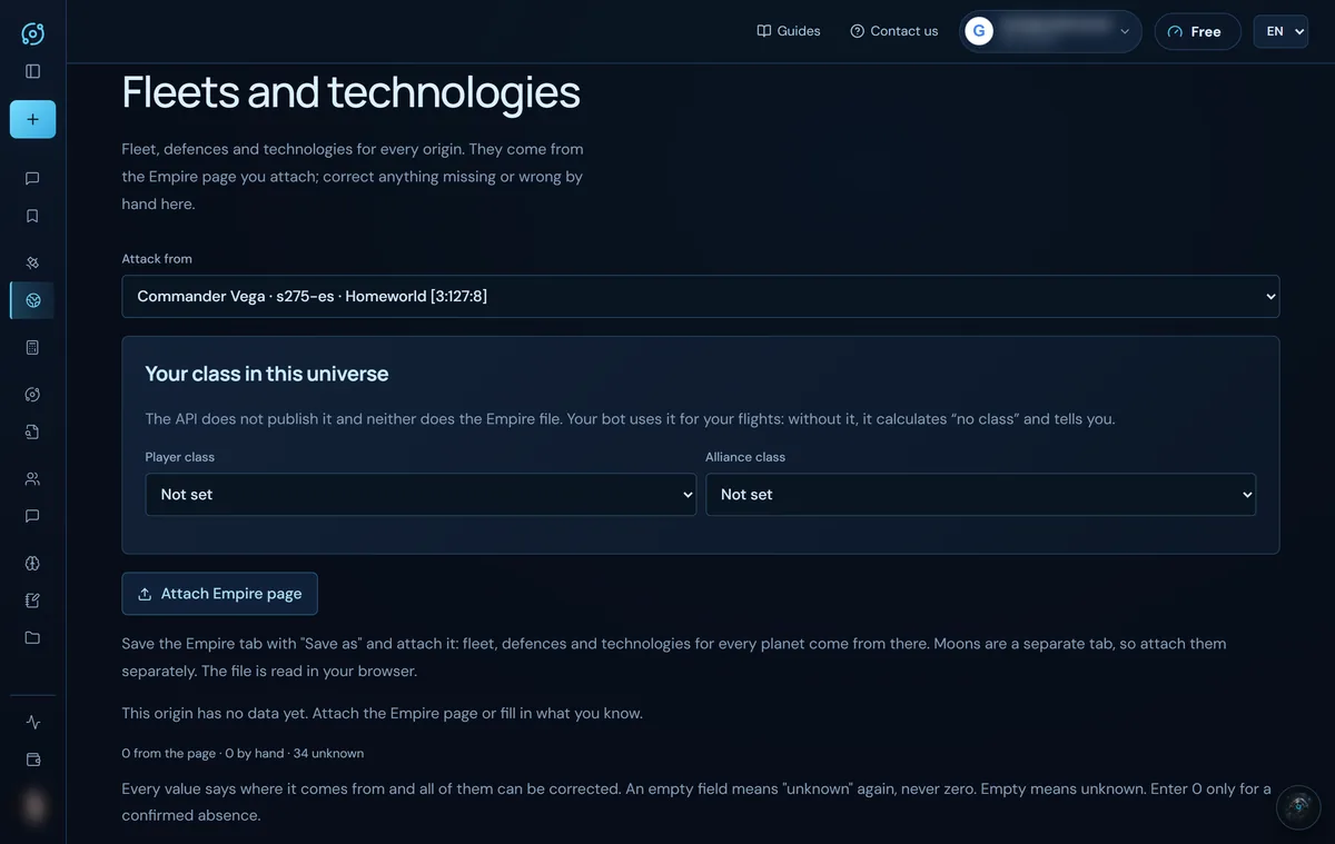 Fleets and technologies: attack origin and class in this universe