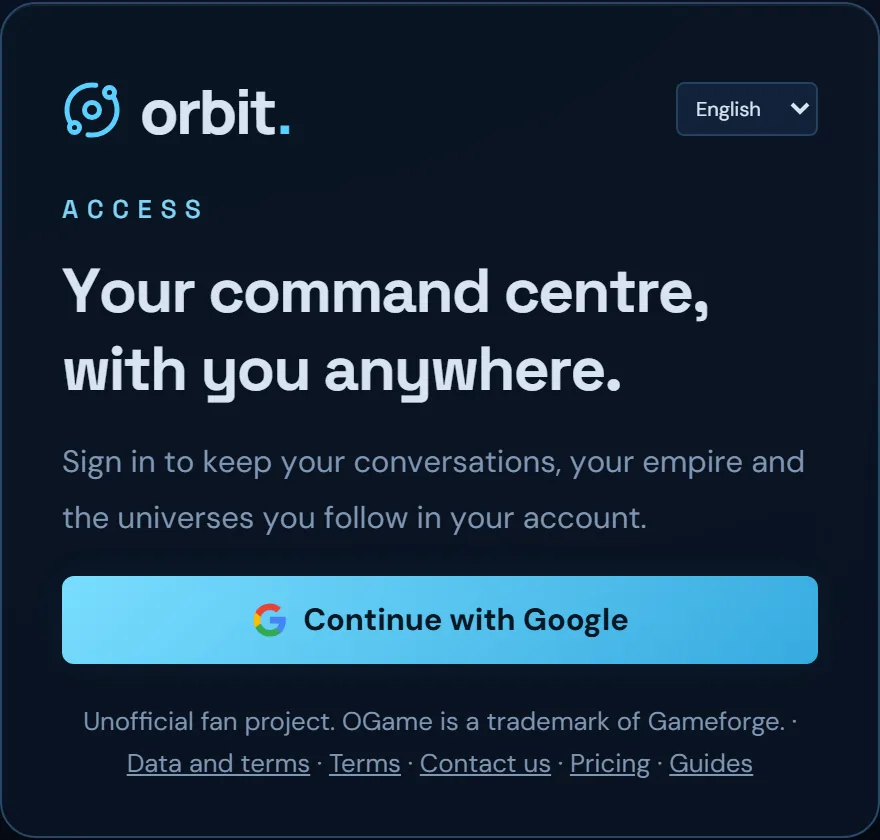 Orbit sign-in screen with the Continue with Google button