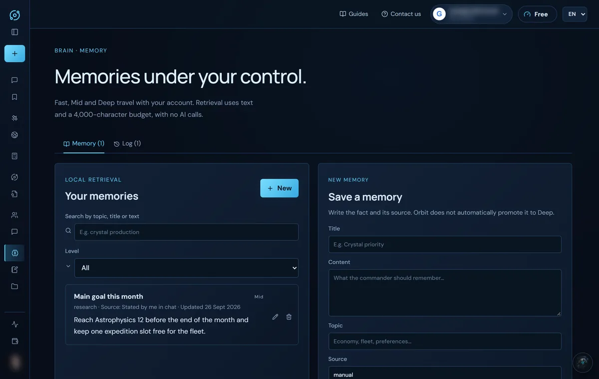 Memory screen with a Mid memory