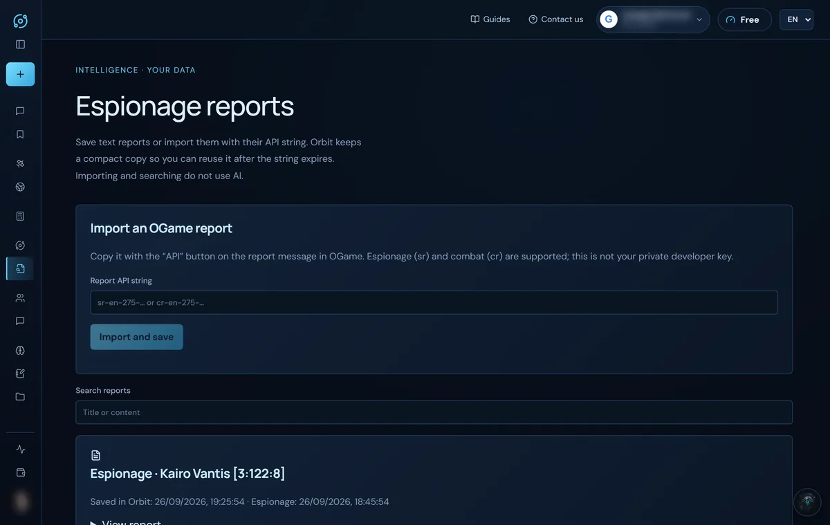 Importing a report with its API code and the list of saved reports